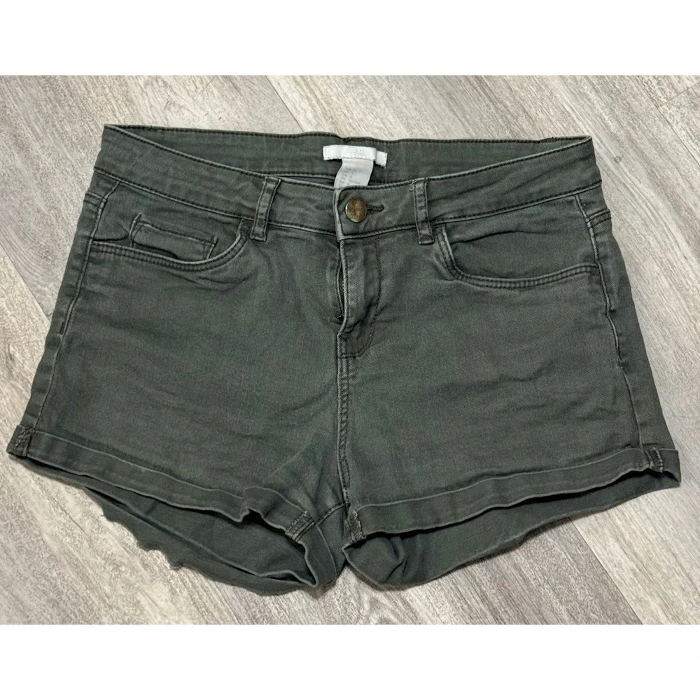 H&M Women's‎ Olive Green Denim Cuffed Shorts Size 4